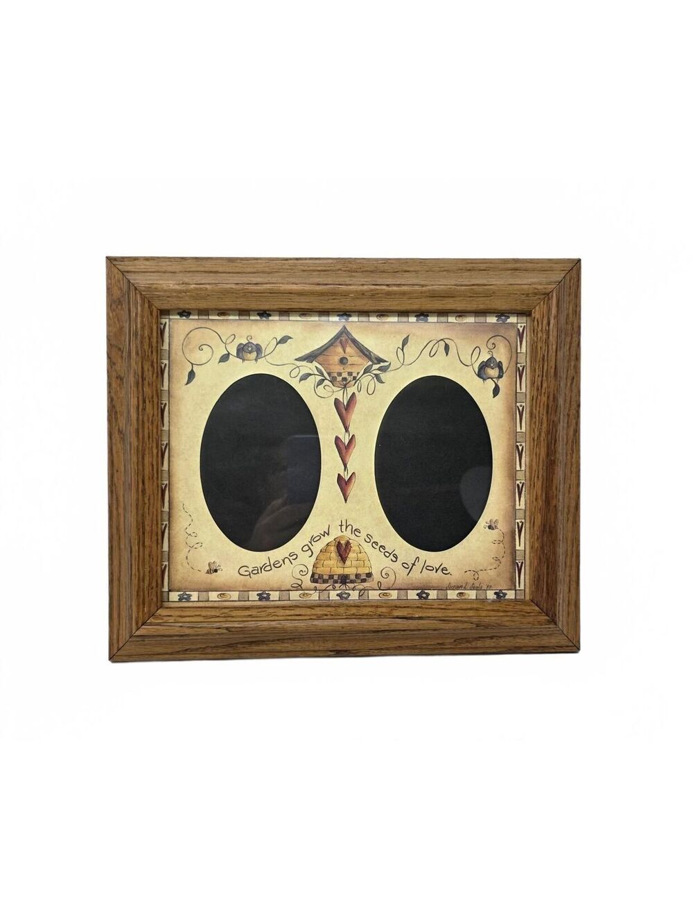 Vintage Rustic Wood Double Photo Frame Susan L Seals Birdhouse Garden Decor